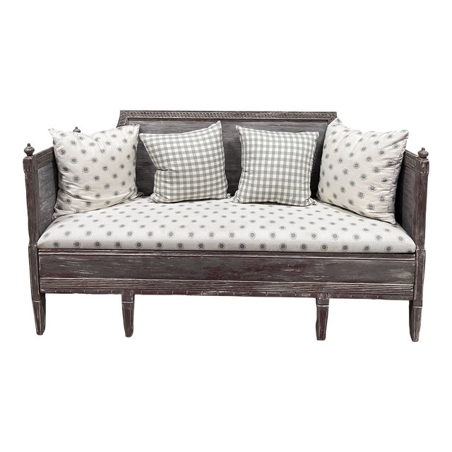 This 19th Century Gustavian Style Swedish painted sleeping sofa with wood frame is in excellent condition. Lovely aged...