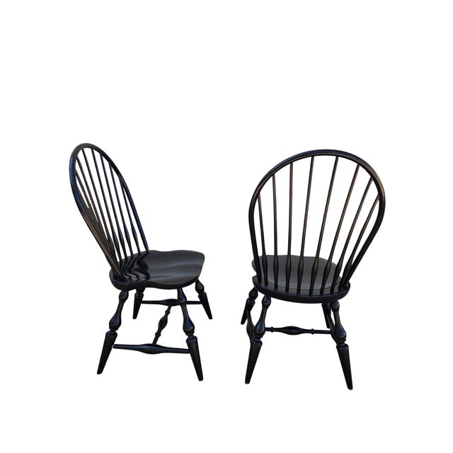 1990s 1990s 2 Nichols & Stone Windsor Side Chairs Bow Back Saddle Seat Distressed Country For Sale - Image 5 of 16