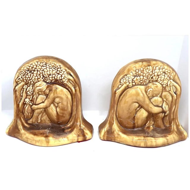 Early 20th Century Vintage American Calco Pottery Adam and Eve Bookends - A Pair For Sale - Image 5 of 13