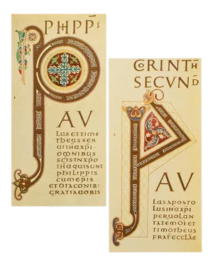 1949 Letter P From "The Second Bible of Charles the Bald", First Edition Gold Ink Lithographs - Set of 2