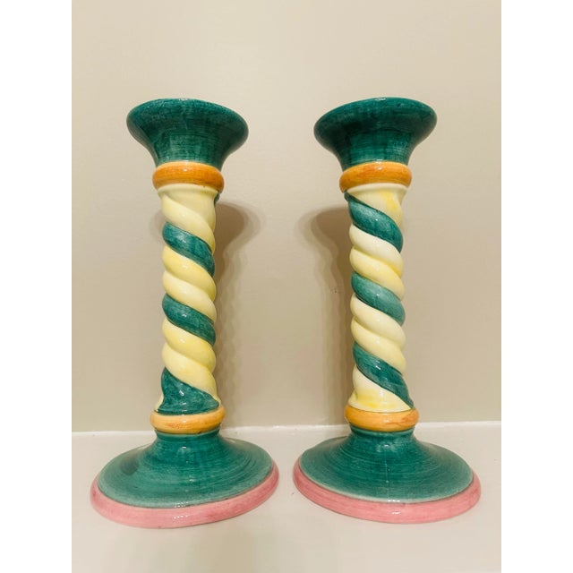 Italian Ceramic Candleholders, a Pair For Sale - Image 4 of 8