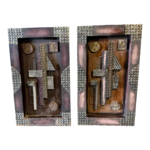 Pair of 1970s Brutalist Modern Iron Wall Hung Sculptures