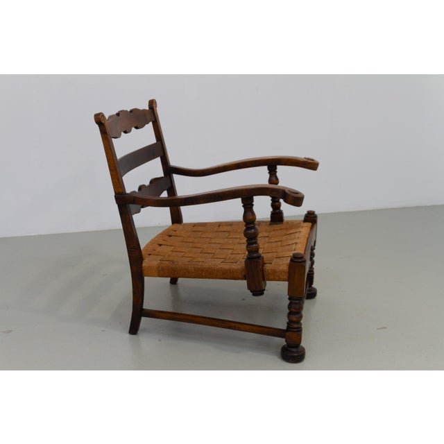 1930s Danish Art Nouveau Lounge Chair in Oak and Papercord, 1930s For Sale - Image 5 of 18