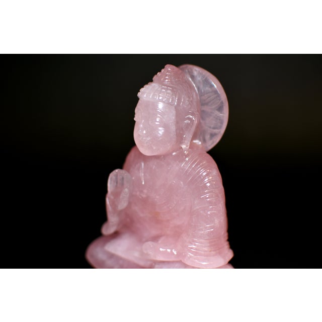Natural Rose Quartz Buddha Statue Pink Gemstone For Sale - Image 10 of 10