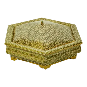 Large Anglo Indian Mosaic Inlaid Jewelry Hexagonal Box 1950s