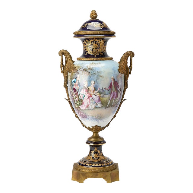 Large 19th Century French Napoleon III Sèvres Style Porcelain Ormolu Mounted Urn For Sale