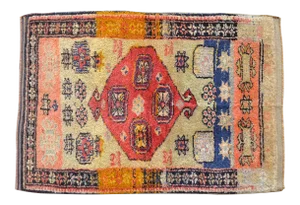 Vintage Turkish -Kurdish Rug Hand Knotted Naturally Dyed Area Rug - 42'' × 60''
