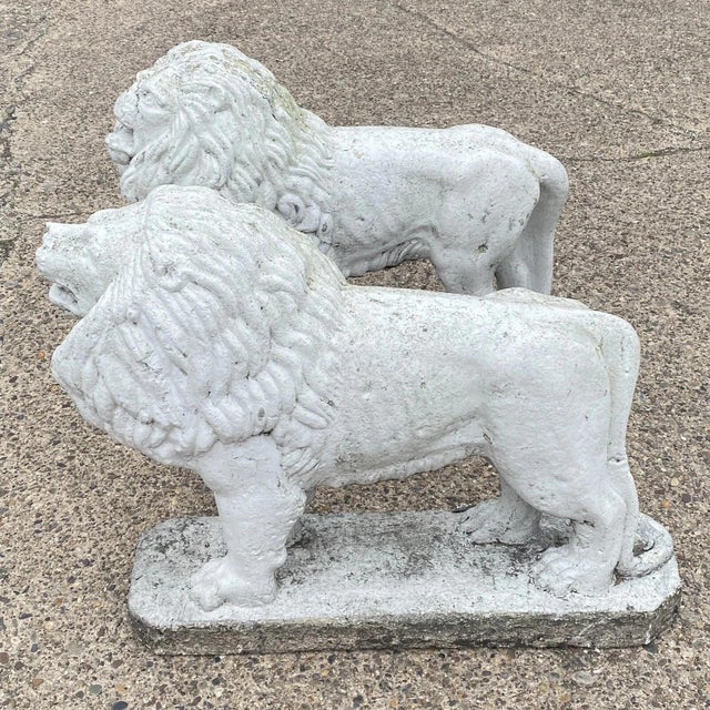 Vintage Classical Style Standing Lion Cement Guardian Entry Garden Statue - Pair For Sale - Image 11 of 12