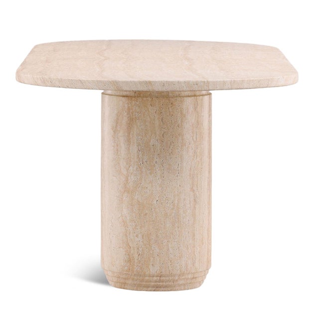 Contemporary Modern Outdoor Oval Faux Travertine Dining Table For Sale - Image 3 of 5