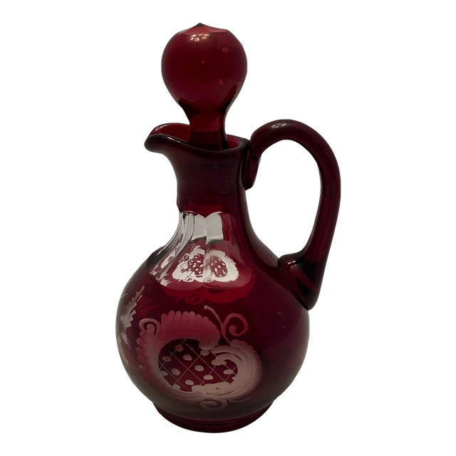 Early 20th Century Cut-To-Clear Royal Ruby Red Bohemian Glass Cruet For Sale
