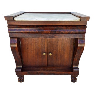 19th American Empire Mahogany & Marble Cabinet Side Petticoat Table For Sale