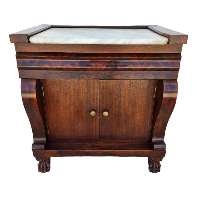 19th Century American Empire Mahogany & Marble Cabinet Side Petticoat Table For Sale