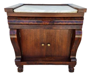 19th Century American Empire Mahogany & Marble Cabinet Side Petticoat Table