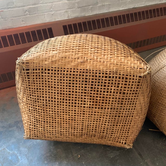 Rare Vintage Pair Oversized Woven Wicker Asian Fishing Baskets For Sale - Image 10 of 12