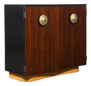 Art Deco Brass Pulls & Leather Wrapped Base Paldao Wood Cabinet by Gilbert Rohde