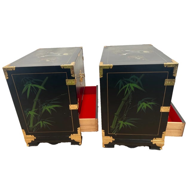 Black Vintage Set of Two Chinoiserie Nightstands Side Tables Japanese Tansu Inspired For Sale - Image 8 of 12