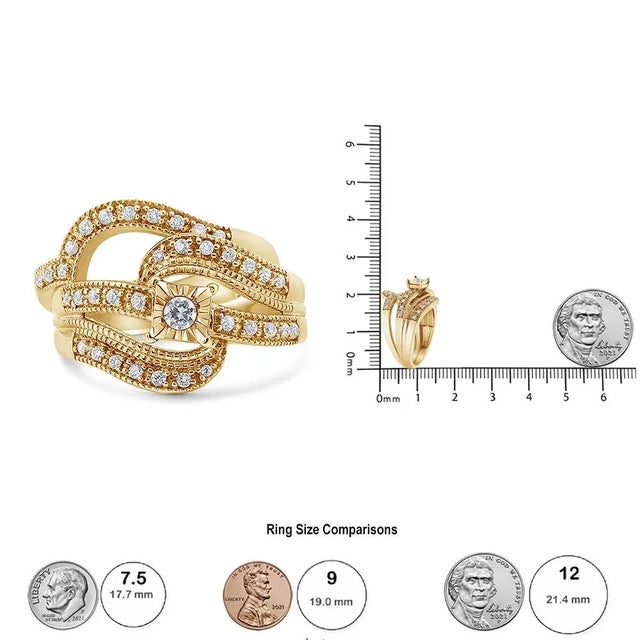 Early 21st Century 14K Yellow Gold Plated .925 Sterling Silver 1/3 Cttw Round Diamond Crisscross Engagement Ring Bridal EVS1010 For Sale - Image 5 of 5