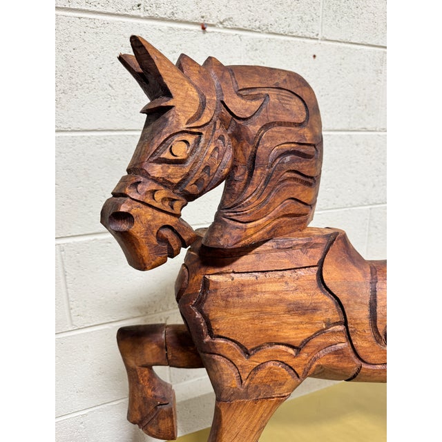 Wood Monumental Wood Carved Witco Style Free Standing Horse For Sale - Image 7 of 7