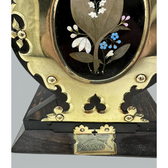 Antique Cormandel Wooden Brass Inlaid Book Slide Pietra Dura by George Betjemann For Sale - Image 6 of 8
