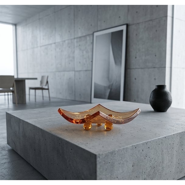 Amber Shlomi Haziza H Studio Amber Lucite Tray With Real Gold Leaf Inclusions & Ball Feet, C. 1990s For Sale - Image 8 of 8