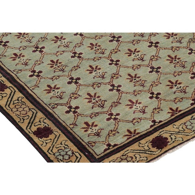 Antique Agra Square Rug in Blue and Green With Floral Patterns | Rug & Kilim For Sale In New York - Image 6 of 8