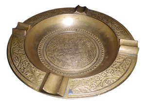 Large Brass Ashtray with Decorations, 1950s