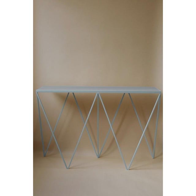 Metal Giraffe Console Table with Natural Linoleum Top in Black by &New For Sale - Image 7 of 10