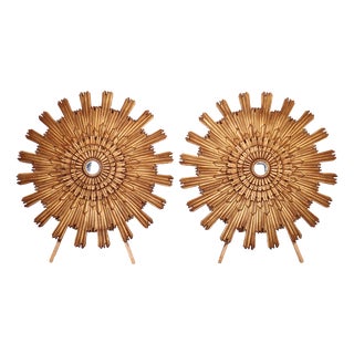 Italian Sunburst Mirrors, 1950s, Set of 2 For Sale