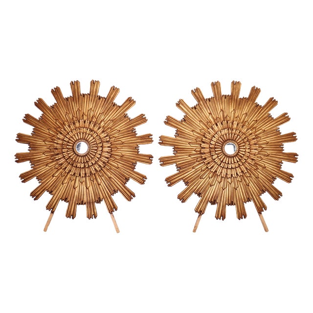 Italian Sunburst Mirrors, 1950s, Set of 2 For Sale