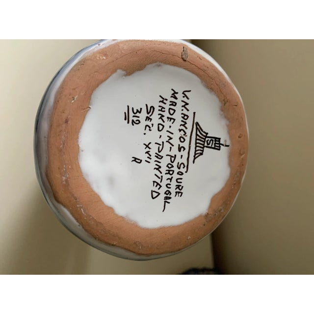 Vintage Portugal Pottery Hand Painted Tall Pitcher For Sale - Image 9 of 13