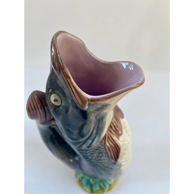 Antique 19th-Century English Victorian Majolica Fish Pitcher or Vase For Sale - Image 10 of 10