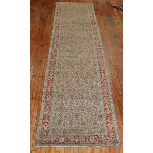 Slate Blue Persian Senneh Wide Long Runner, Early 20th Century For Sale In New York - Image 6 of 6