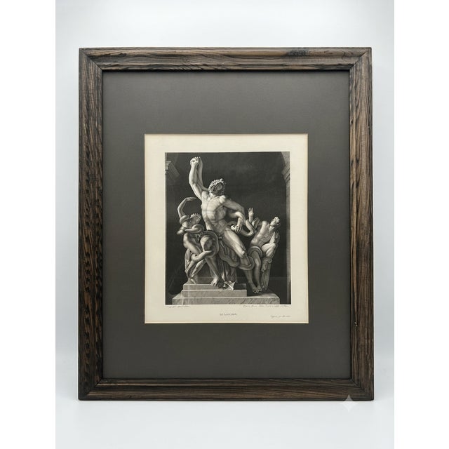 Gray “Le Laocoön” Classical Figural Print in Rustic Wood Frame, 32 × 25.5 Inches For Sale - Image 8 of 9