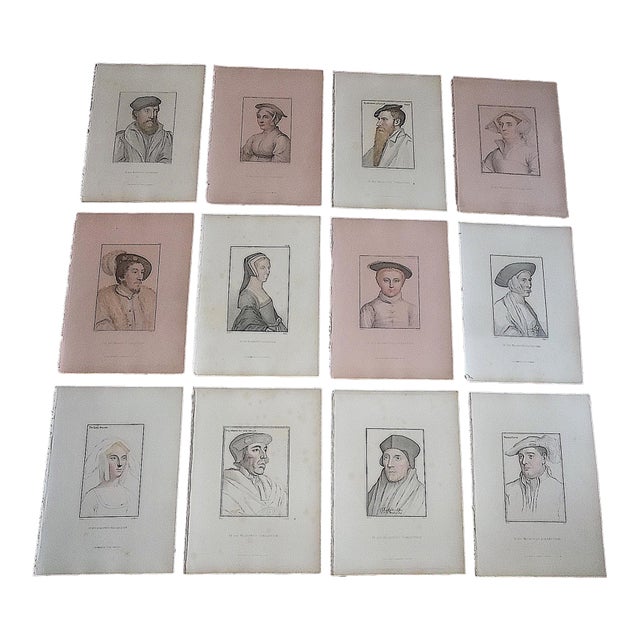 Antique Early 19th C. Hans Holbein Engraved Portraits of the Court of Henry VIII - Set of 12 For Sale