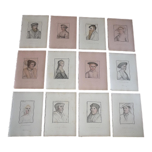 Antique Early 19th C. Hans Holbein Engraved Portraits of the Court of Henry VIII - Set of 12