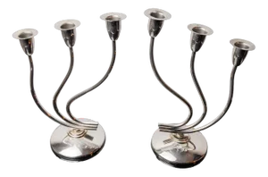 Art Deco Candlesticks in Stainless Steel, Spain, 1970s, Set of 2
