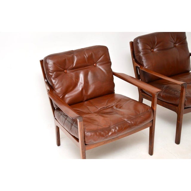 Wood Vintage Scandinavian Leather Armchairs from Frederik Kayser, 1960s, Set of 2 For Sale - Image 7 of 11