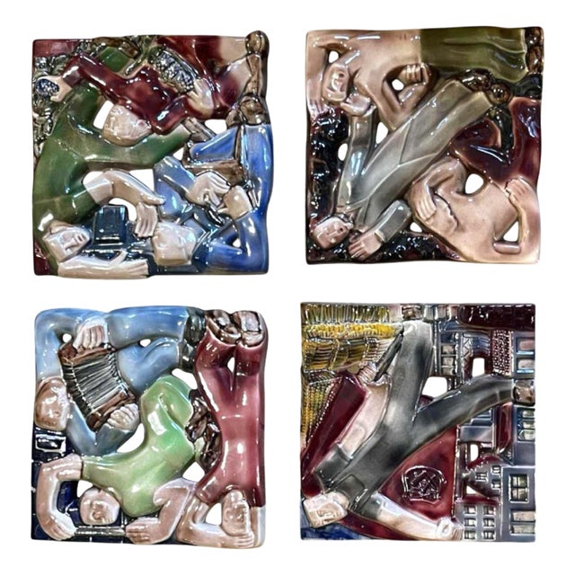 Bas-Relief Sculptures by Rene Boschmans for Coceram, 1950s, Set of 4 For Sale