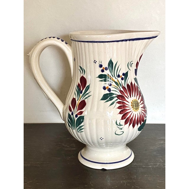 French Country Vintage Quimper Faience Pottery Handpainted Pitcher For Sale - Image 3 of 8