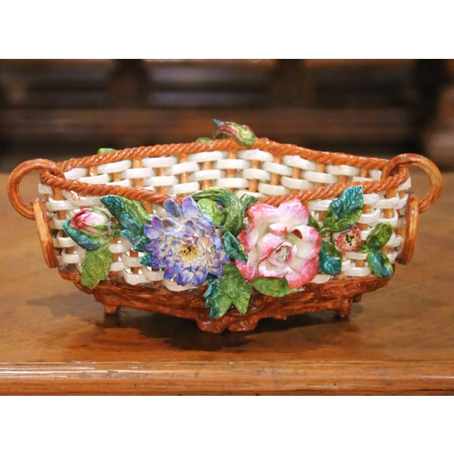 Late 19th Century 19th Century French Barbotine Porcelain Basket Jardinière With Flowers For Sale - Image 5 of 9