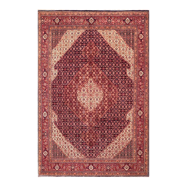 Boho Chic Persian Tabriz Mahi Blue/Red Wool Rug - 9'11'' X 12'6'' For Sale