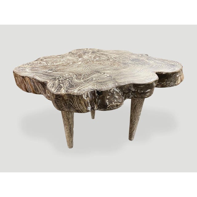 Andrianna Shamaris Live Edge Single Charred Cerused Teak Wood Side Table For Sale - Image 16 of 18