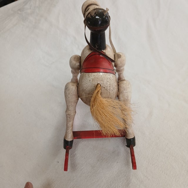 Wood 1979 Enesco Musical Wooden Rocking Horse Music Box Toy Land Works Repaired For Sale - Image 7 of 12