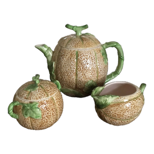 Vintage Haldon Group 1982 Cantaloupe Design Teapot, Sugar and Creamer Set- 3 Pieces