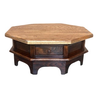 Spanish Fir and Walnut Octagonal Table Special Design Restored Wax Polished For Sale