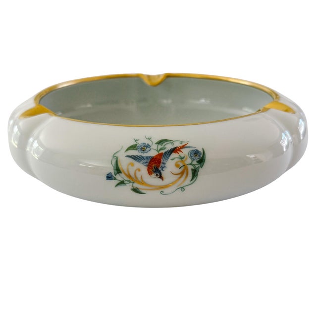 Large Vintage French Limoges Porcelain Ashtray With Birds of Paradise & 22k Gold Gilding For Sale In San Diego - Image 6 of 12