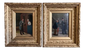 French Oil on Canvas Paintings in Gilt Frames Signed Louis - a Pair