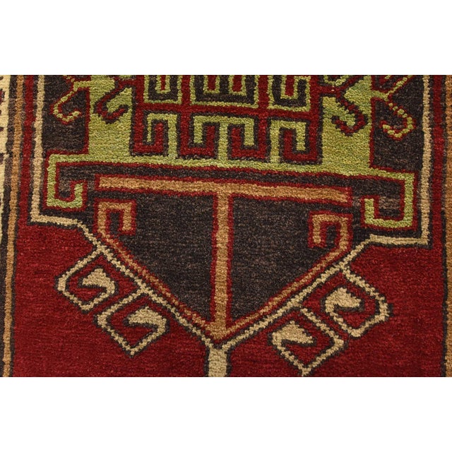 Malatya Rug 1’9” X 3’7” Red Wool Vintage Tribal Hand-Knotted Oriental Carpet For Sale - Image 4 of 9