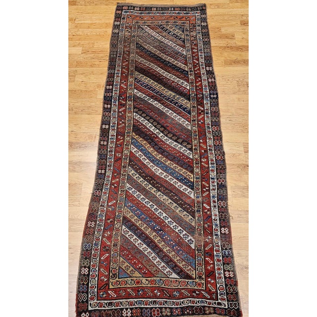 Antique Gendje Kazak Runner, Handwoven Wool, 19th Century Caucasus, 4' x 11' For Sale - Image 9 of 16