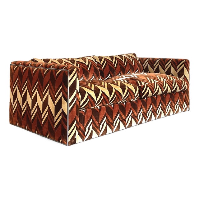 Vintage Thayer Coggin Chevron Velvet Sofa For Sale